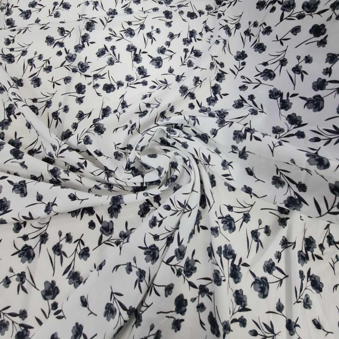 Viscose- Black & White Flower