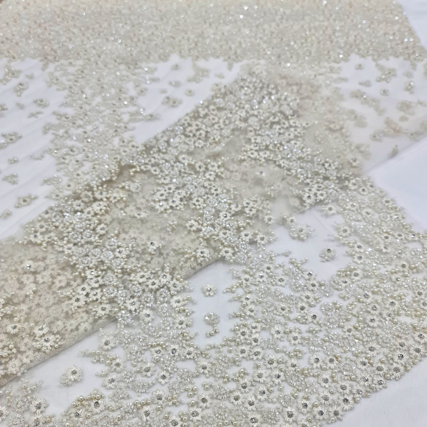 Off white Heavy Beaded Bridal Tulle