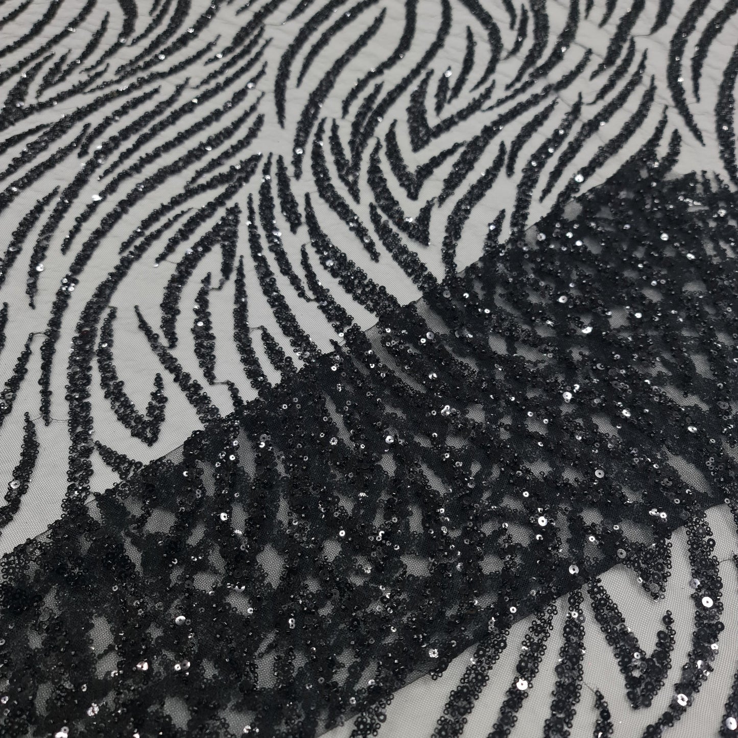 Black Heavy Beaded Bridal Tulle V
