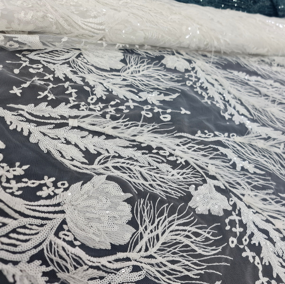 Bridal Fabric Heavy work and detail- White