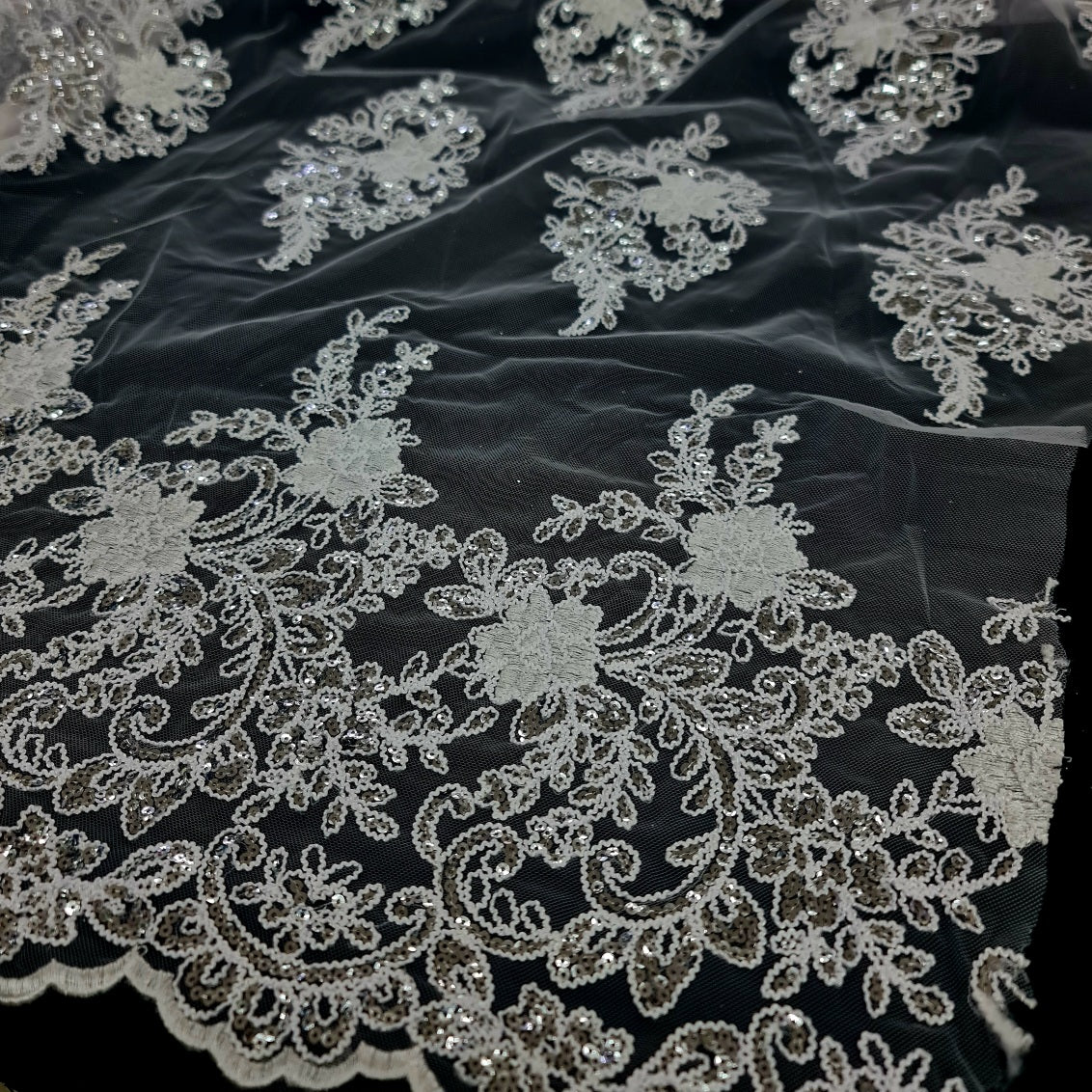Embroidered Bridal Fabric- White