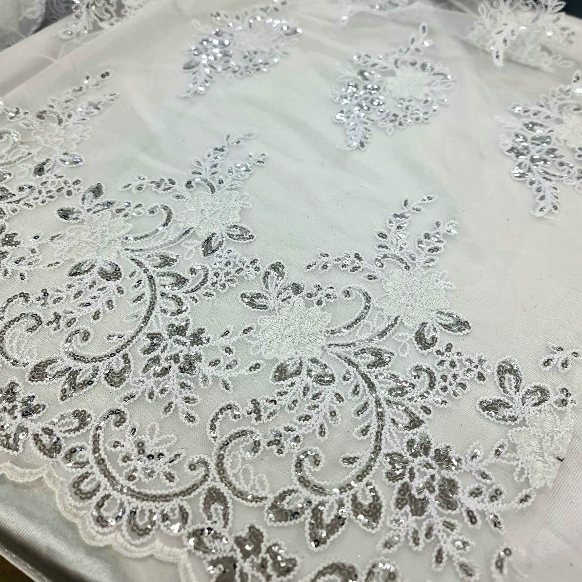 Embroidered Bridal Fabric- White