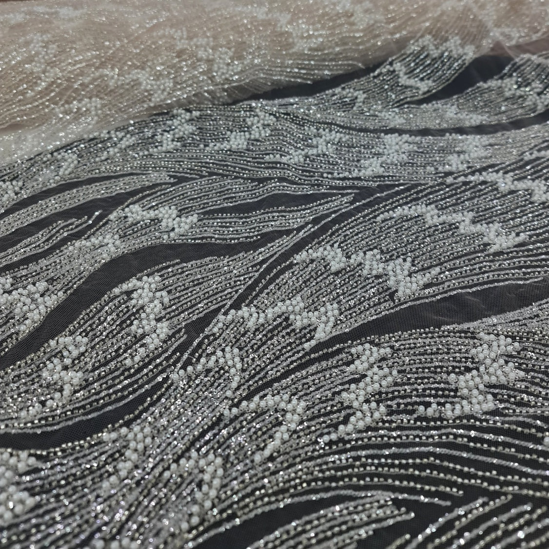 Heavy Beaded Bridal Fabric- Ivory