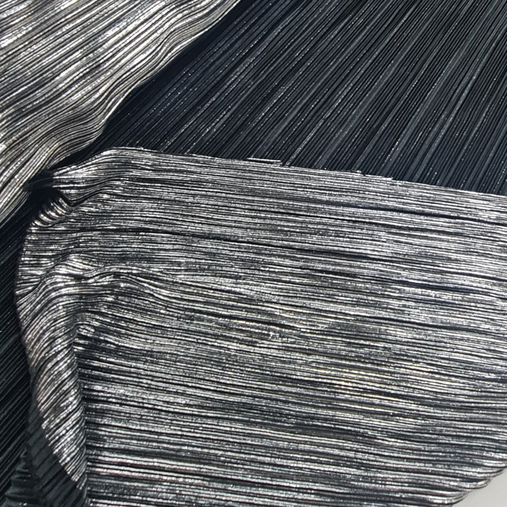 Pleated Plisse Satin Foil- Metallic Black