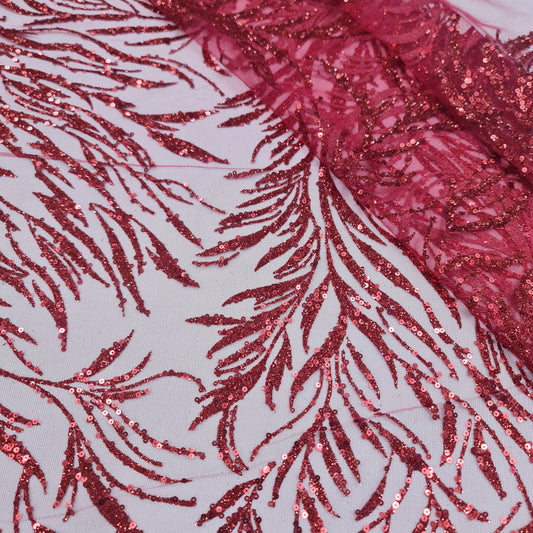 Sugar Metallic Tulle- Leaf Red