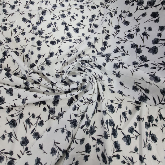 Viscose- Black & White Flower