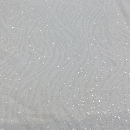 White Heavy Beaded Bridal Tulle Curve Design