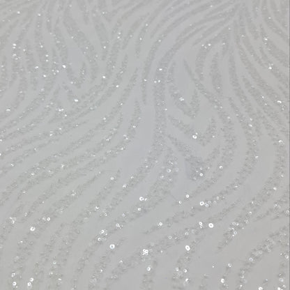 White Heavy Beaded Bridal Tulle Curve Design