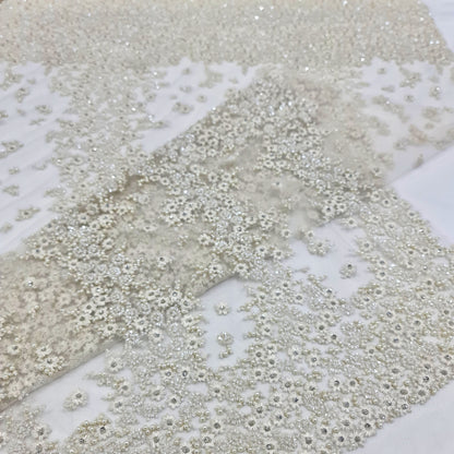 Off white Heavy Beaded Bridal Tulle