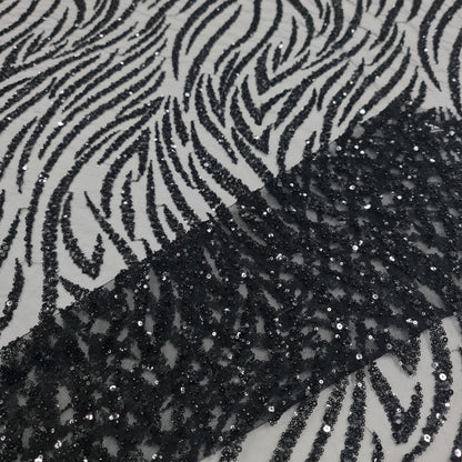 Black Heavy Beaded Bridal Tulle V
