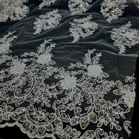 Embroidered Bridal Fabric- White