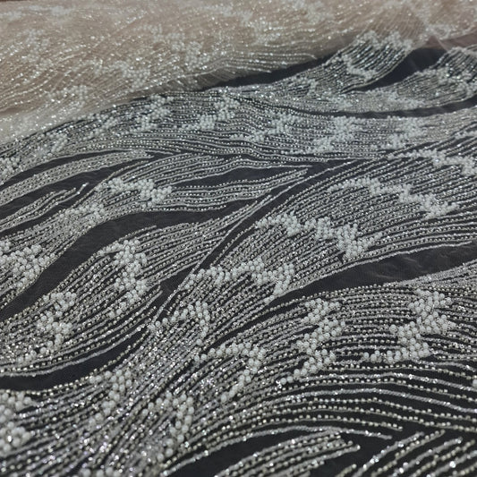 Heavy Beaded Bridal Fabric- Ivory
