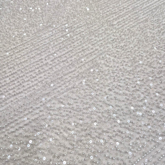 Luxurious White Heavy Beaded Bridal Tulle